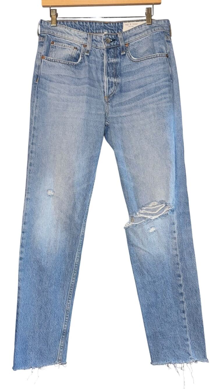 Rag & Bone Rosa Mid Rise Boyfriend Jeans Women's 25 Button fly Destroyed Luxury